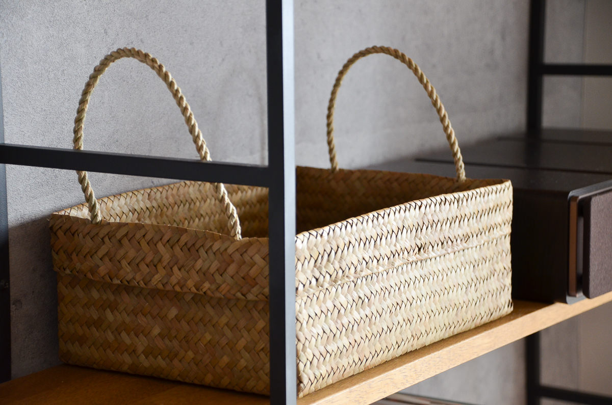 Organizing basket -Rectangle- with handles S, M, L / Kachū / THA 3115102　タイ/カチュー（水草）　整理かご　角型　取手付き　S・M・L　3サイズ