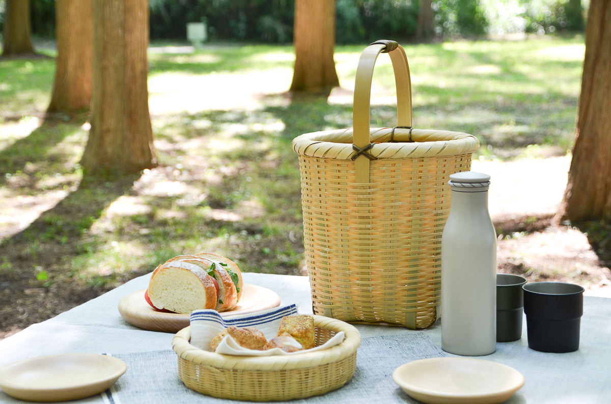 Tall basket with lid / Madake bamboo / Ōita-JPN 220609-2　大分県/真竹（青竹）　四ツ目手付籠（蓋付） 簡易版