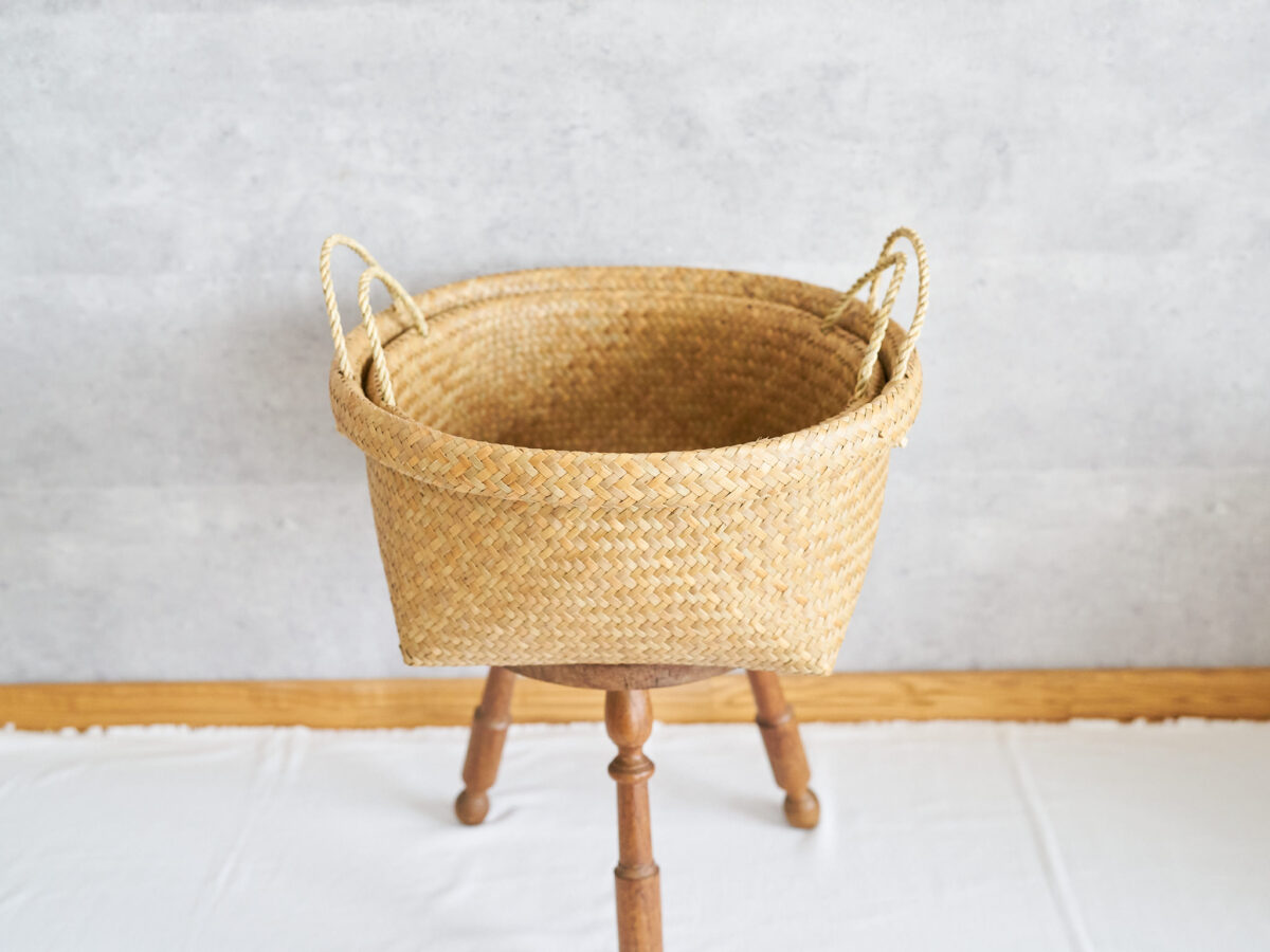 3115125　タイ/カチュー（水草）　丸かご　取手付き　L・XL　2サイズ
