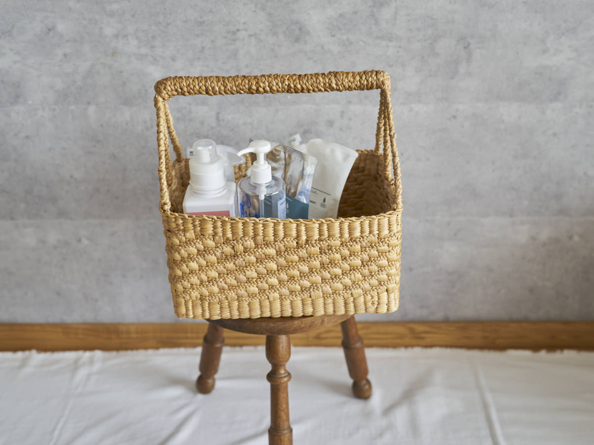 3115221-1　タイ/ウォーターヒヤシンス　ゴンドラバスケット　角　三つ編み入り