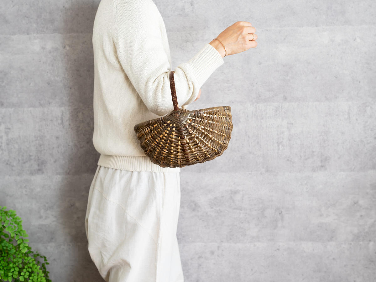 【要写真再撮】640208-1 ドイツ/やなぎ×ヘーゼル ショッピングバスケット ミニ ラウンド